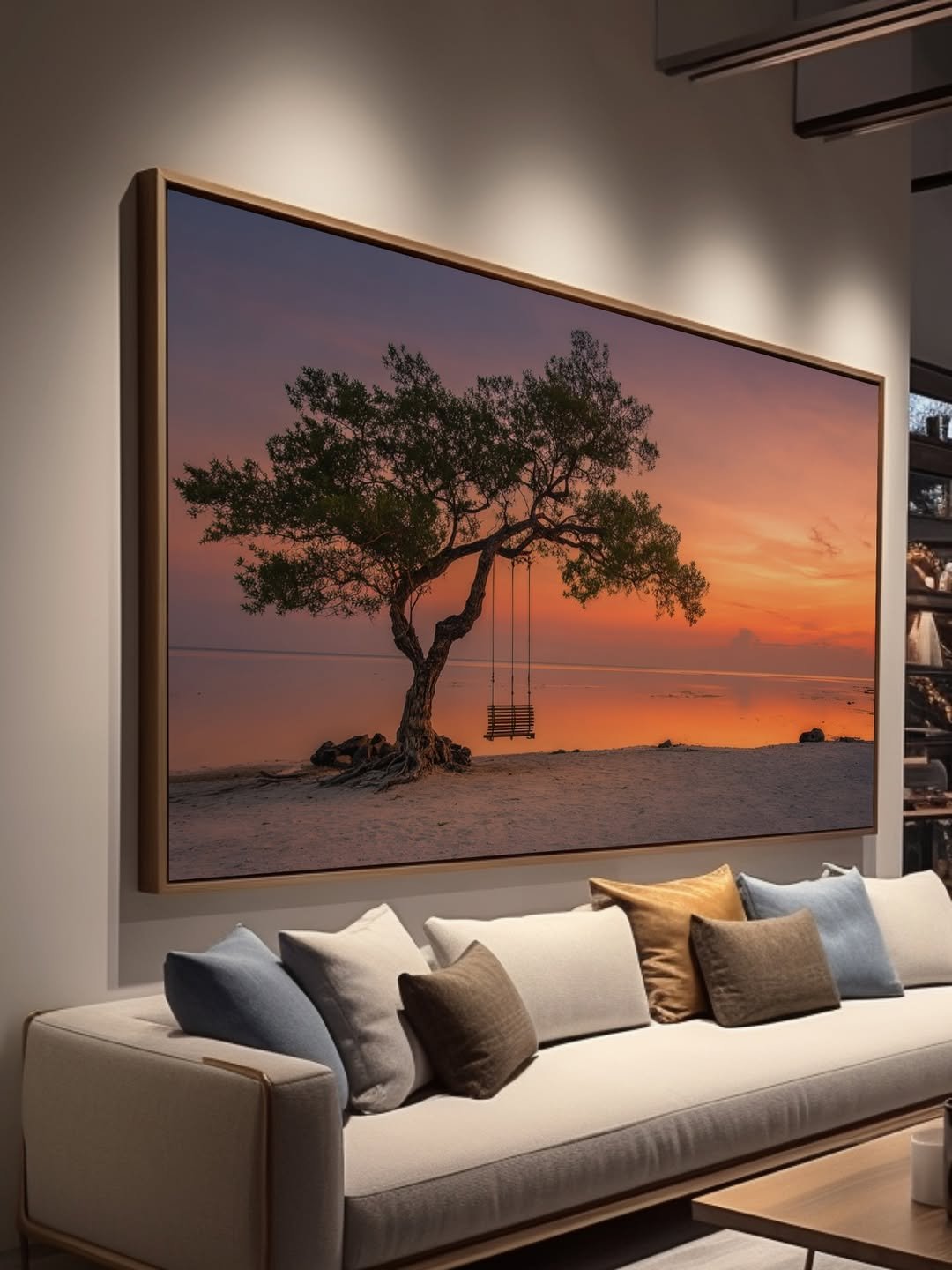 Quadro Pôr do Sol na Praia com Balanço