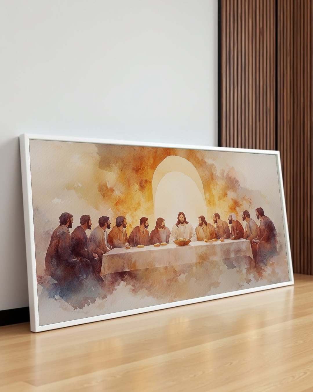 Quadro Decorativo Mesa da Fé: A Última Ceia em Aquarela
