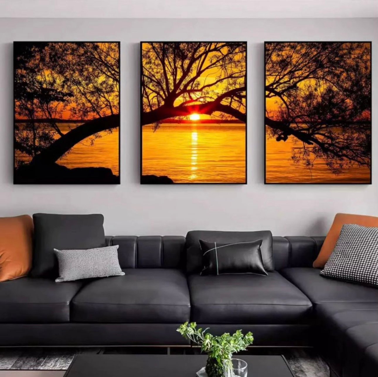 Quadros Decorativos Tríptico Pôr do Sol Dourado