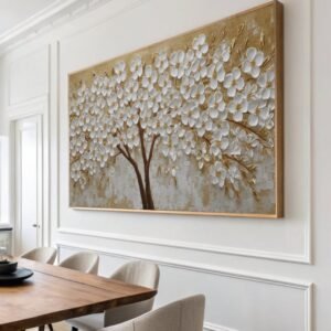 Quadro Árvore em Flor: Abundância Dourada