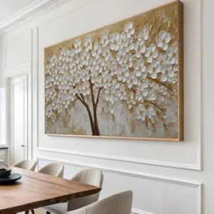 Quadro Árvore em Flor: Abundância Dourada