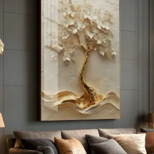Quadro Árvore dourada em relevo.